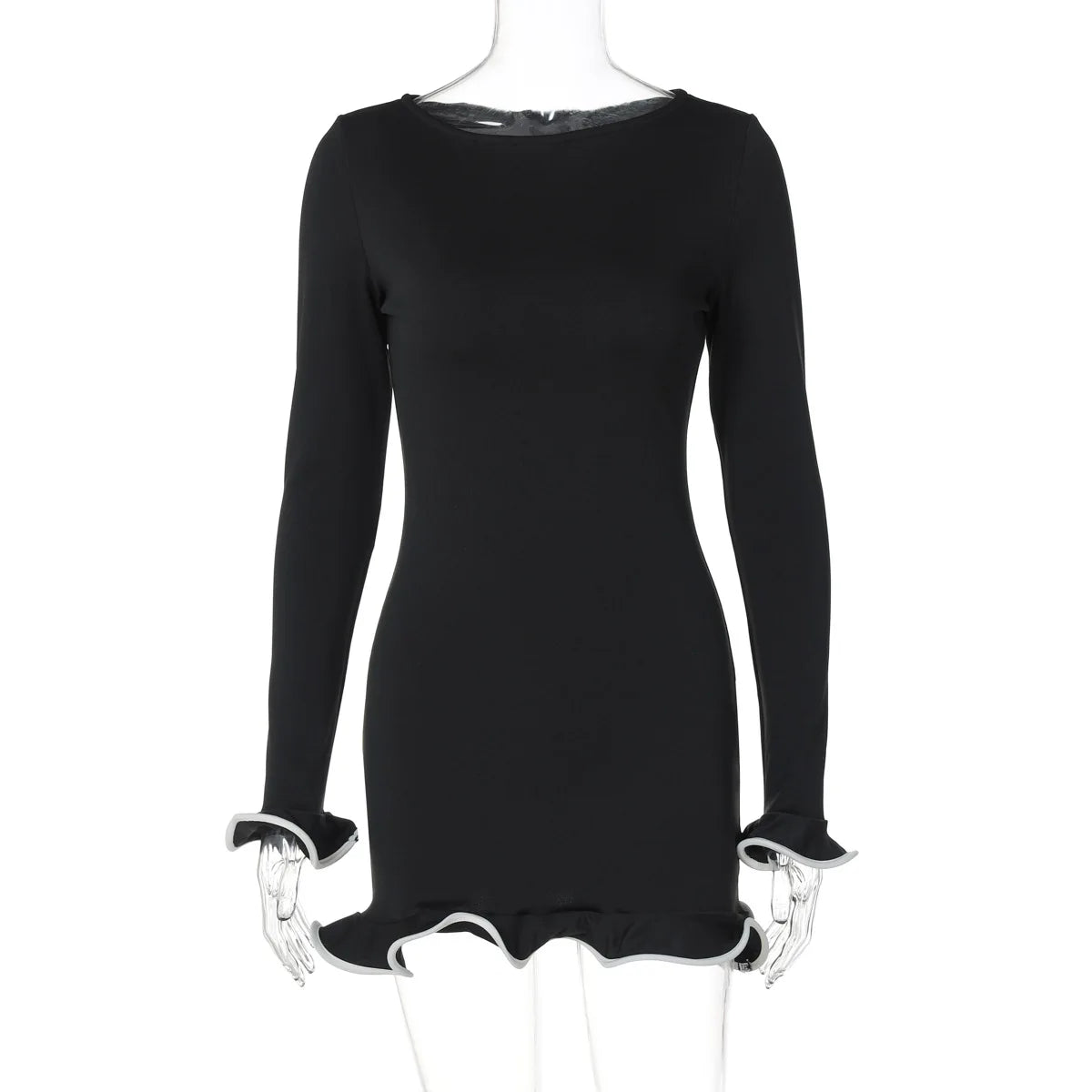 Black Ruffle High Waist Mini Dress