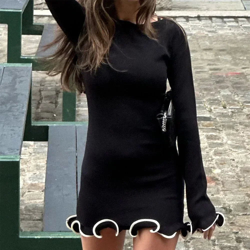 Black Ruffle High Waist Mini Dress