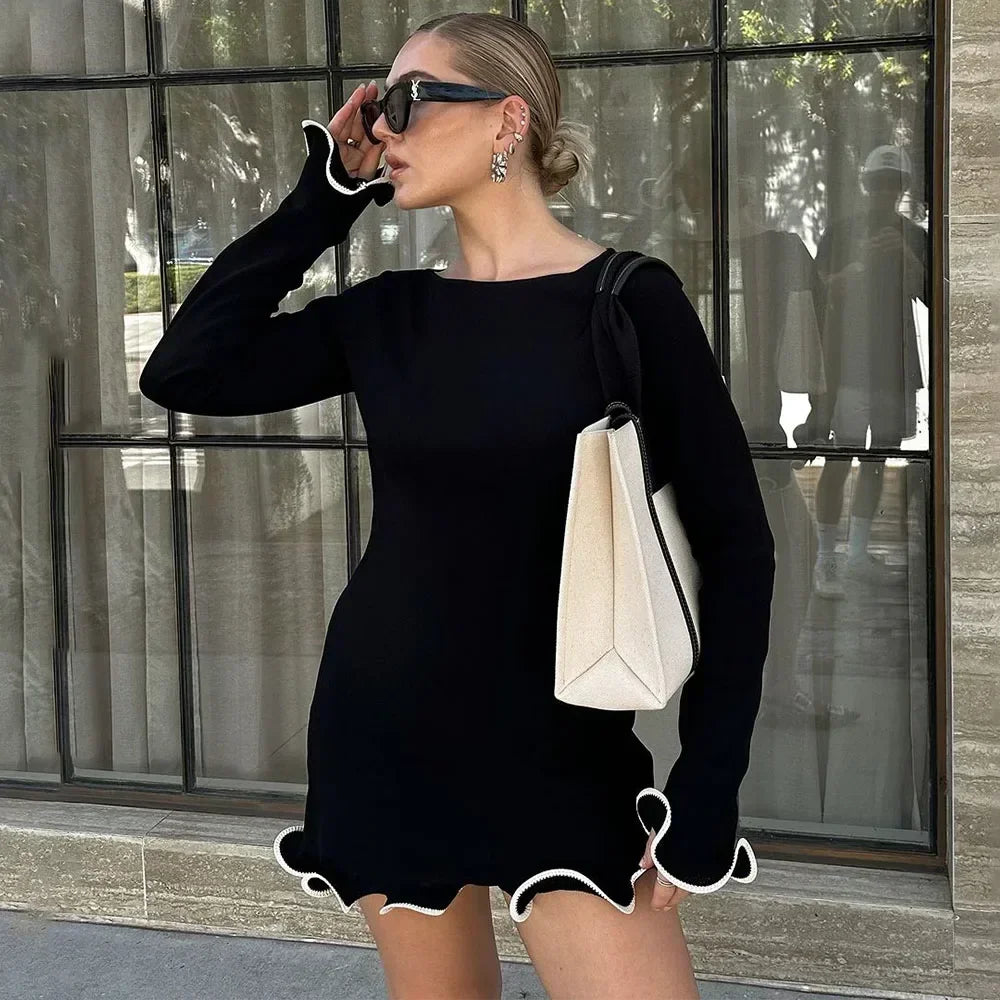 Black Ruffle High Waist Mini Dress